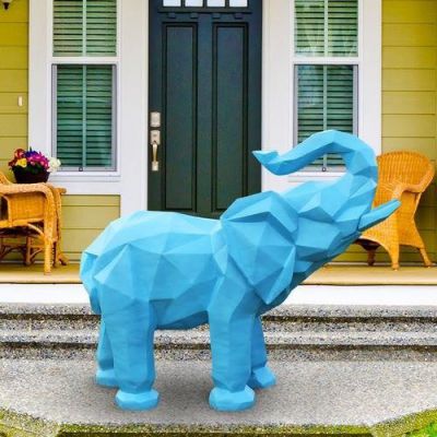 游乐园户外摆放玻璃钢几何彩绘小象动物雕塑